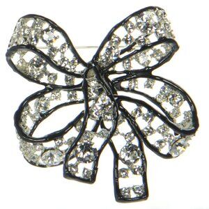 Kenneth Jay Lane KJL Black Enamel Crystal Bow Brooch